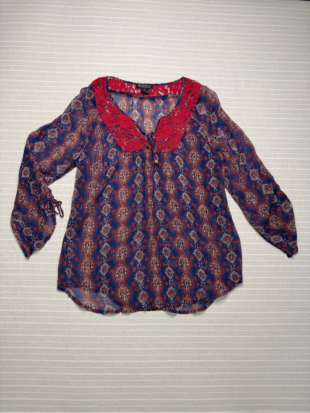 ❤️ Lucky Brand Boho Paisley Crochet Blouse – Size Small